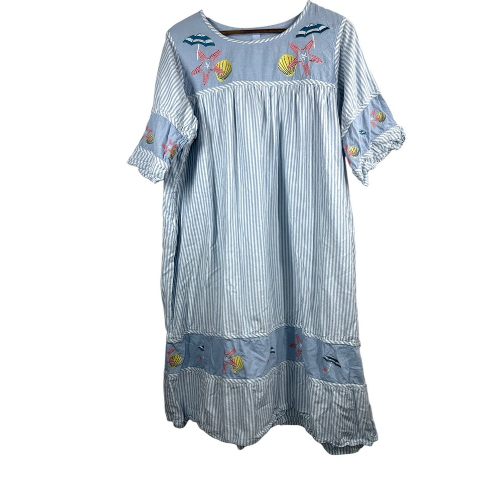 Only Necessities Dress Womens 1X Plus Blue ‎ Coastal  starfish